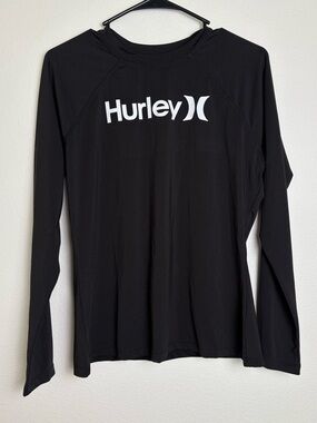 Hurley Black Long-Sleeve Rash Guard Top UPF 50+ Size Medium
